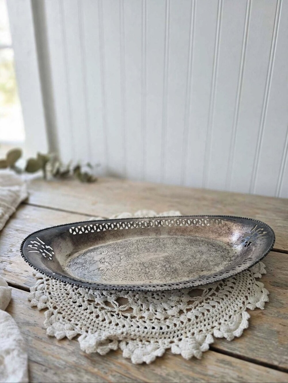 Vintage Viking Plate Ornate Oval Silverplate Tray | Pierced Edge E.P. Copper